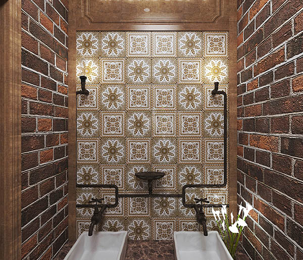 Industrial Style Patterned Kitchen Wall Tiles , Ink - Jet Printing Patterned Porcelain Tile