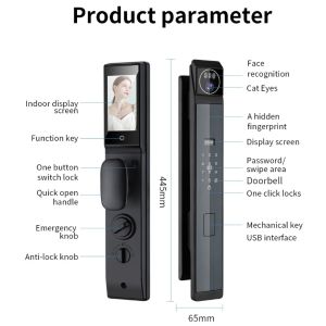 Black Usmart Go Face Id Smart Lock APP Remote Control Smart Door Lock