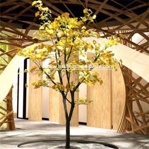 Small 1.75m Artificial Ginkgo Tree Yellow Leaf Store Decoration Corrosion