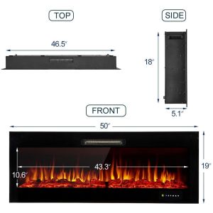 Heating Function Decor Flame 3D Electric Linear Fireplace Stove Customized Logo