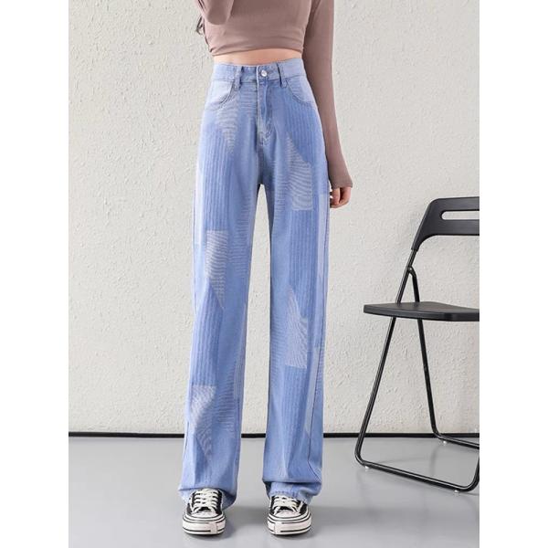 Cotton Polyester Printed Denim Jeans Fabric Material Indigo For Summer 160CM-163CM