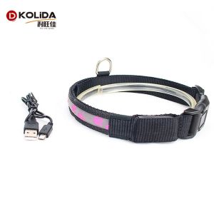 Custom Nylon Led Light Up Dog Collar / Flashing Dog Collar Safety Dog Led Light