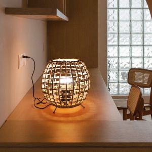 small Creative rattan ball table lamp Rattan art rattan woven bedroom decorative