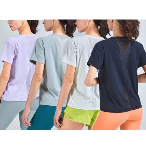 Short Sleeve Mesh Patchwork Shirts Breathable Crew Collar Workout T Shirts