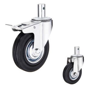 4 Inch Solid Rubber Casters Swivel Locking Threaded Stem Caster Wheels With