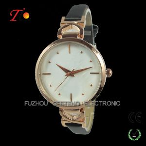 Beautiful thin gold color lady wrist watch with shell dial face