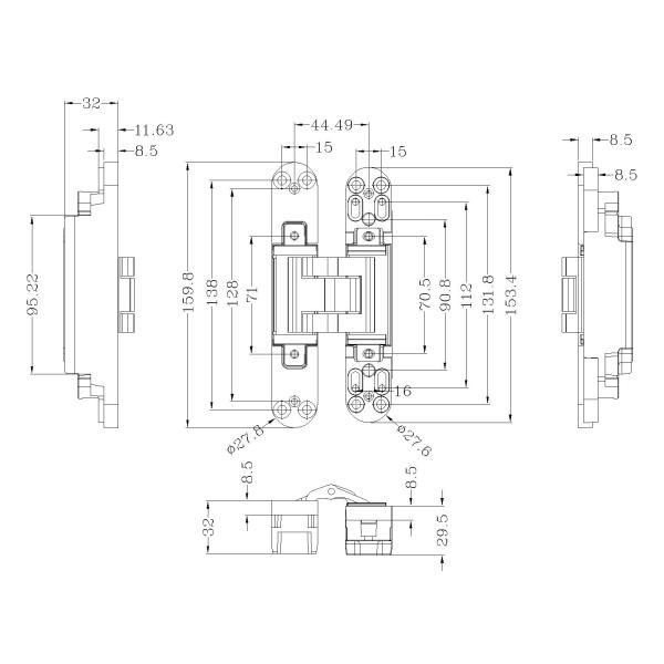 Big Wooden Adjustable Door Hinges Casting SUS 304 Corrosion Resistance
