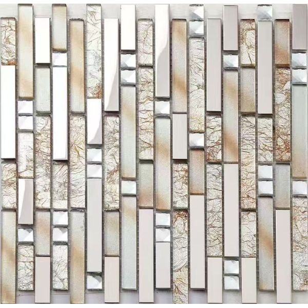 Long Strip Mix Racked Crackle Ice Crystal Glass Mosaics Use for Wall Backsplash