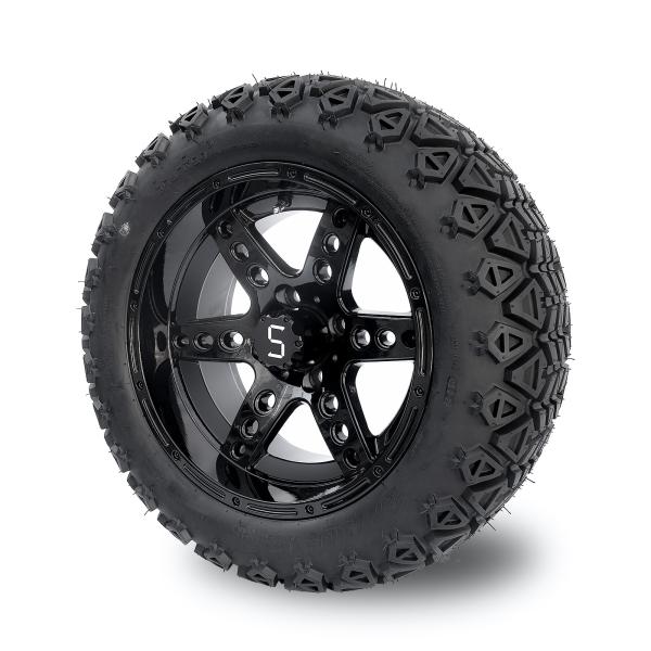 Quality DOT 14 Inch Golf Cart Wheels And Tires 22x10-14 All Terrain Gloss Black 6 Spokes wholesale