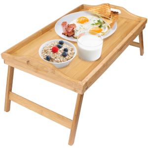 breakfast in bed wood serving tray with handle and folding legs
