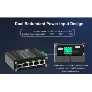 IEEE 802.3at Din Rail Mounted Industrial POE Switch 4 Channel 12V-48V