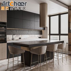 Contemporary Design Wooden Kitchen Cabinets with Island Table and E1 Grade Material