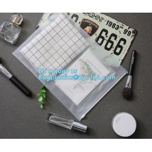 Zip lockk bags for cosmetic puff automatic slider zipper bag, OEM clear PVC bag/