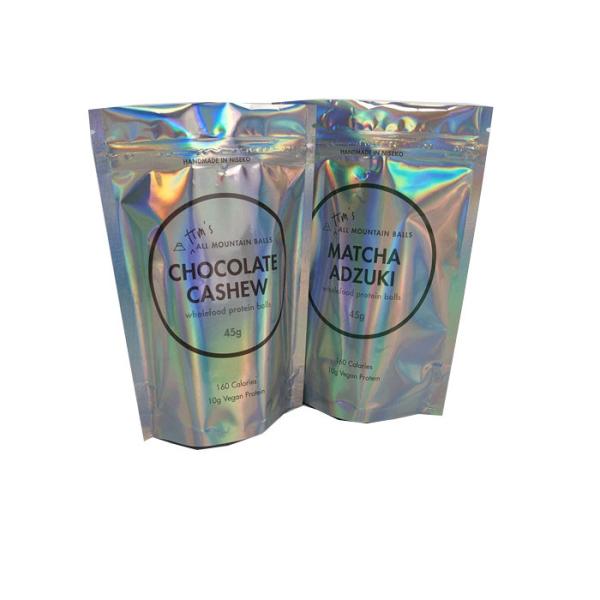 Quality  CYMK Zipper Holographic Stand Up Pouches For Protein Balls wholesale