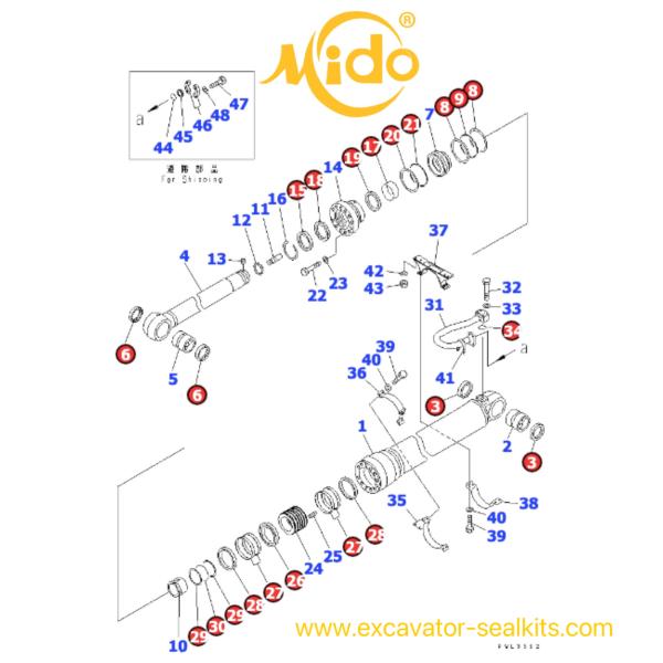 707-99-77240 7079977240 Komatsu PC650-3 PC650LC-5 PC710-5 High Performance Boom Hydraulic Cylinder Seal Kit