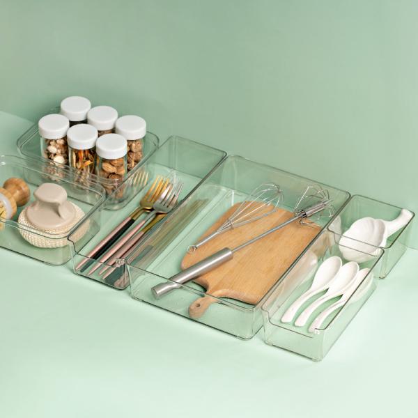 Eco friendly clear drawer divider adjustable plastic container drawer organizers