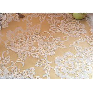 Embroidered Floral Sequin Netting Fabric , Sequin Tulle Fabric For Ivory Wedding