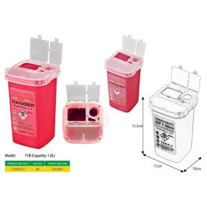 1 Litre Sharps disposal container, Sliding Lid, Red,Sharps Container |
