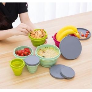 Outdoor Silicone Tableware Set,Silicone folding bowl and portable cutlery set
