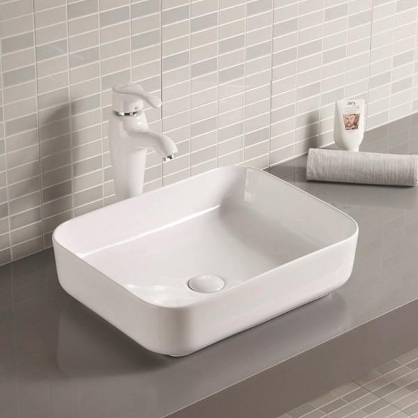 Solid Smooth Counter Top Bathroom Sink Ceramic Easy Maintain Rectangular Wash