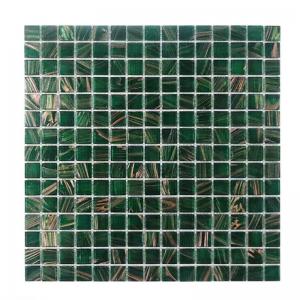 Cheap Classical Retro Style Green Glass Mosaic Tiles With Gold Line Bathroom Toilet Background Wall Tiles for sale