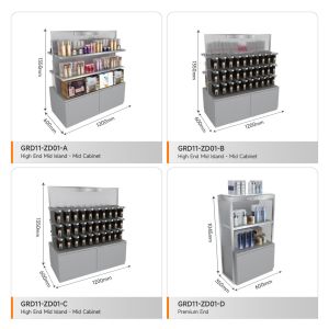 Retail Store Shelf Grey Wooden Island Cabinet For Branded Shop Shelf And Space