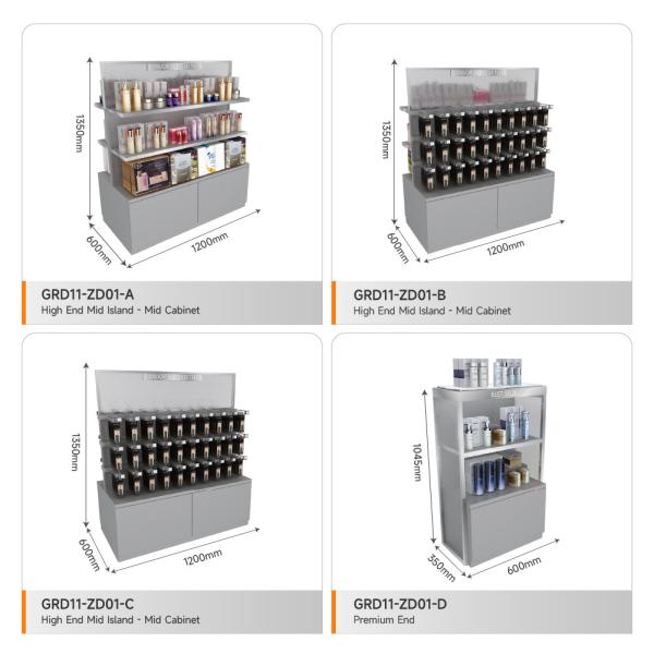 Retail Display Rack Grey Wooden Island Cabinet For Smart Store Rack Premium Shop Design