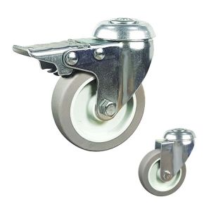 3" Soft Wheel Total Lock Rotating Swivel Threaded Stem Grey TPR Casters