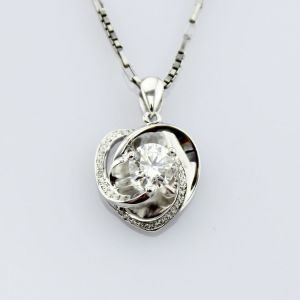 Sterling Silver Clear Cubic Zirconia Heart Shape Pendant Necklace (P14)