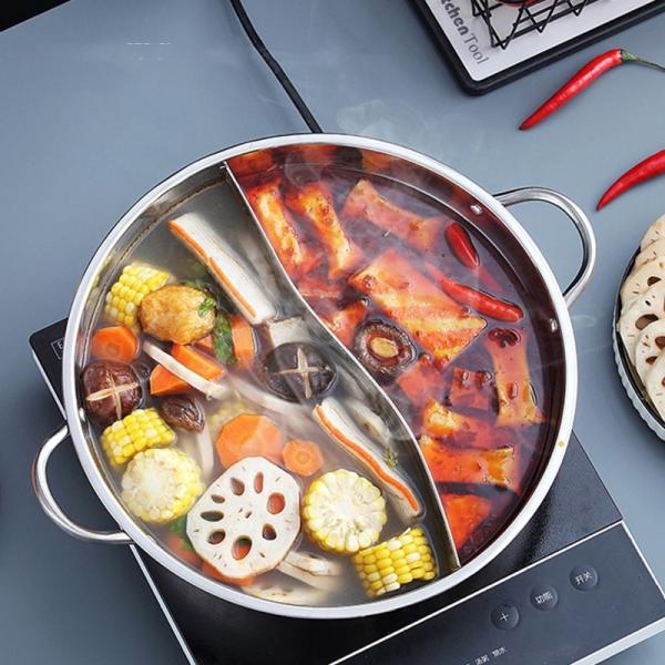 Quality New Design Silver Kitchen Stock Pot Stainless Steel Shabu Shabu Induction Hot Pot With SS Double Ear Handles wholesale