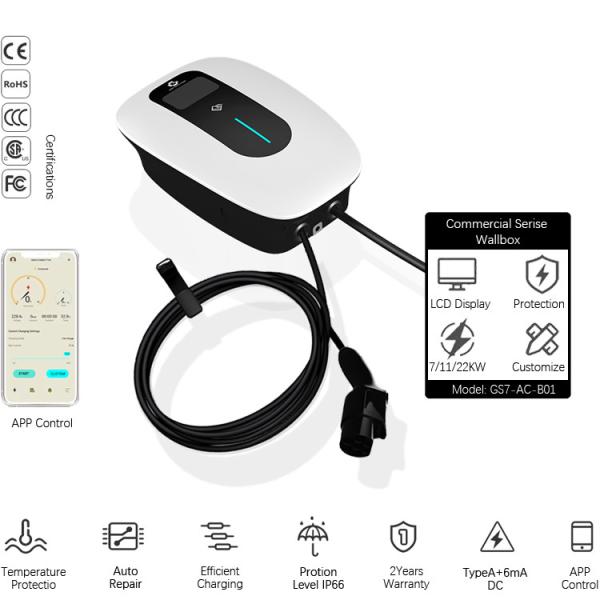 Residential Ev Charging Stations AC EV Chargers IP66 Type2 Plug 32 A 30mA Type A