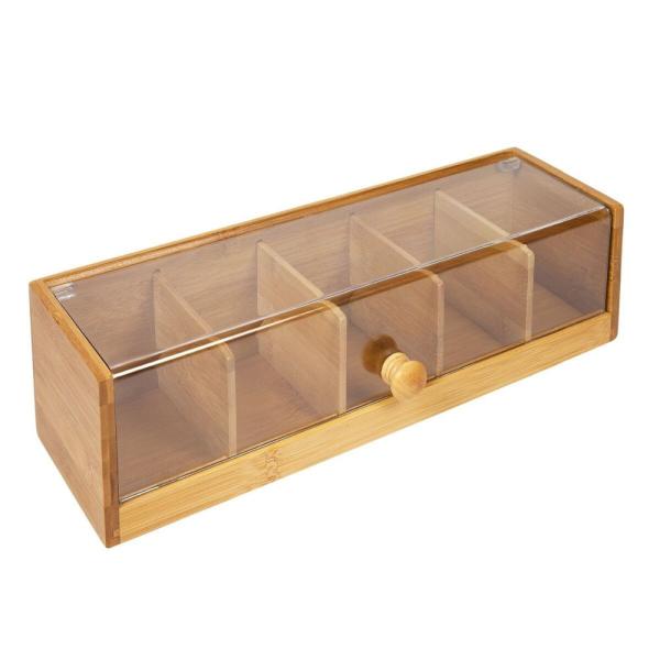 Quality 2017 bamboo wooden tea bag organizer box with acrylic lid wholesale