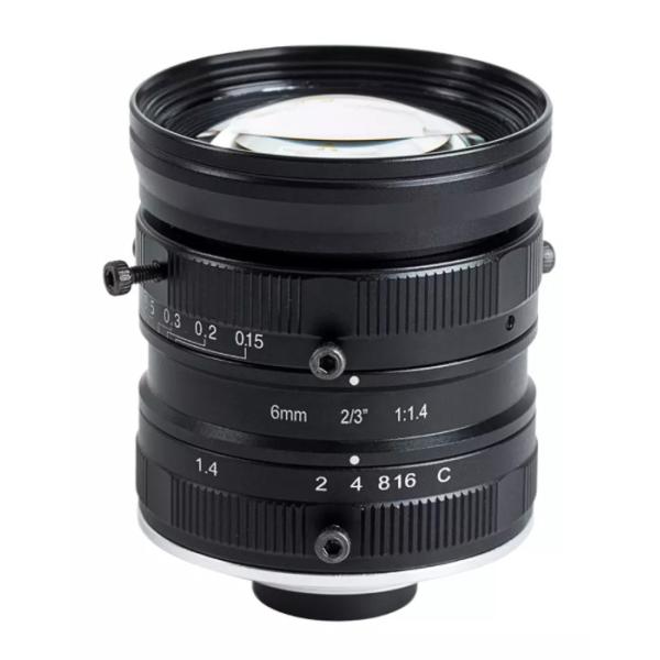 6mm 2/3" F1.4-16 5MP C Mount Manual Iris Machine Vision Lens for Industrial