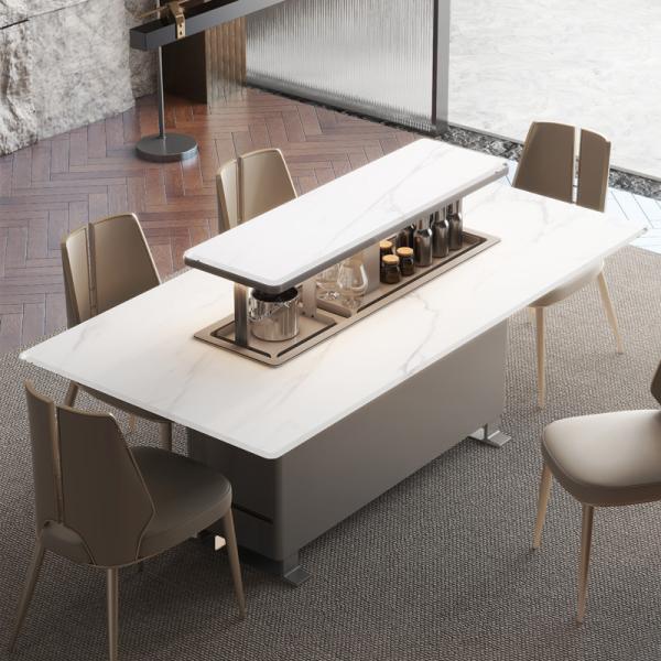 Dining Table Modern Multifunction Lift Up Marble Smart Home Furniture for 4-10