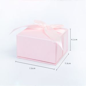 Paper Pendant Necklace Ring Packaging Box With Pink Bow Square Shape