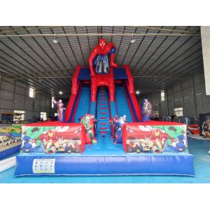 China Commercial Inflatable Double Slides Spider-Man Inflatable Dry Slides Castle For Kids And Adults For Sale on sale