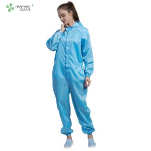 ESD antistatic autoclaveable coverall with hood blue color for parmaceutical
