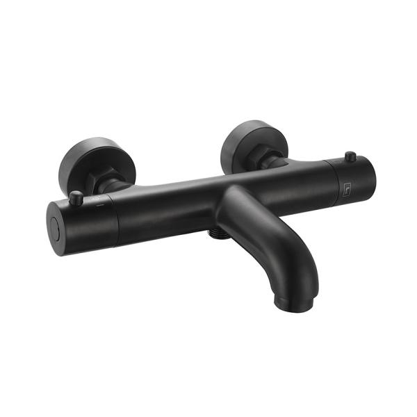 Quality Thermostaic Temperature Adjustable Bath Or Shower Spout Mixer Matt Black Color Brass Tap Faucet OEM Round Classical wholesale