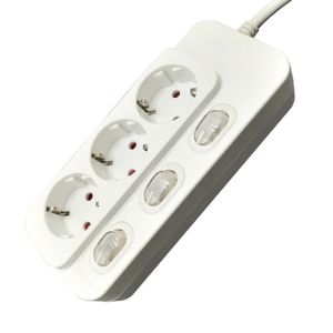 3 outlet Germany Type Extension Socket With Indivial On/Off Switch