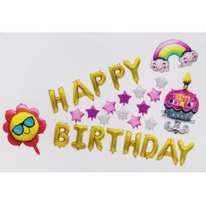 Stereoscopic Happy Birthday Letter Balloons Heart Shape Easy To Assemble