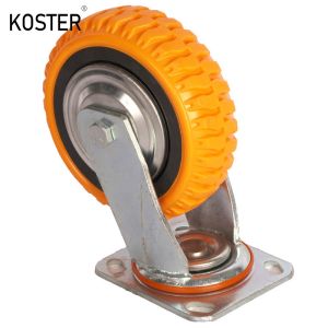 Orange Industrial Castor Wheel Heavy Duty PU Caster with Top Brake Initial