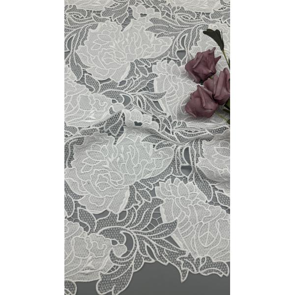 Quality White Lace Embroidered Fabric Laser Hollow up Elegant Customized Design wholesale