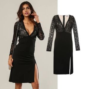 China 2019 New Fahion Sexy Dress Lace Dress with Deep V-Neck on sale