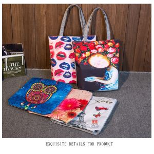 Lips print handbag canvas singles shoulder bag flower print canvas shopping bag