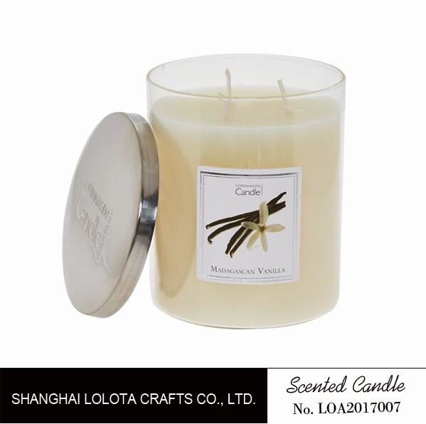 Quality Home Customized Two Wick Scented Candles Pillar Shaped With Silver Metal Top Lid wholesale