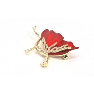 Red Petal Diamond Brooch Pin With Copper Clasp For Clothing