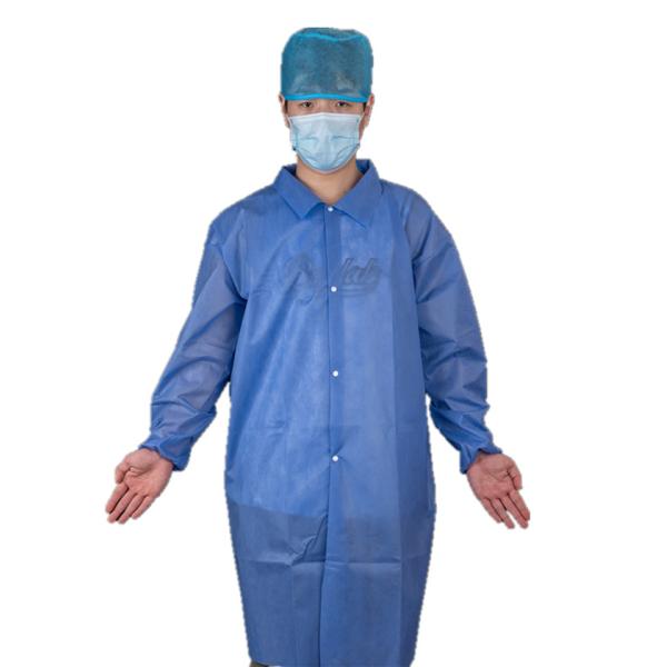CE Unisex Disposable Medical SMS Lab Coat With Snaps Elastic Cuff Shirt Collar