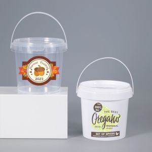 Cheap Custom Order PP Bucket Customize Logo White Transparent Round Food Takeway Box Tub With Anti-Theft Lid for sale