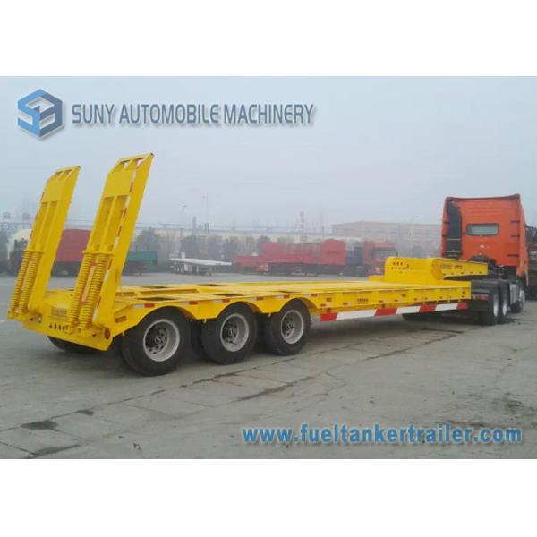 Quality 3 Axle 100 Ton Low Bed Semi Trailer Heavy Duty Flatbed Trailer With Manual Ramp wholesale