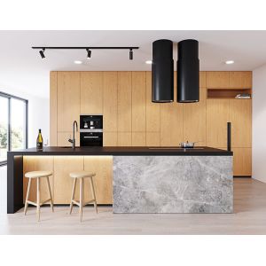 Modern Modular Kitchen cabinets with Island bar and black quartz stone
